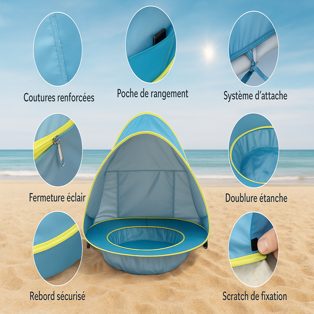 Plouf Stamp™ - Tente de plage bébé - protection maximale & confort garanti